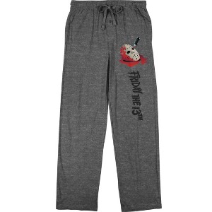 Friday The 13th Hockey Mask Men's Athletic Heather Sleep Pajama Pants - 1 of 4