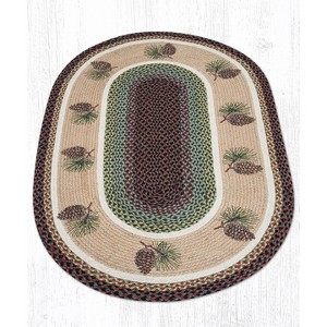 Earth Rugs Pinecone Oval Patch Rug – 3'x5" Wool Blend, Hand-Stitched Rustic Lodge Accent with Woodland Pinecone Design - 1 of 3