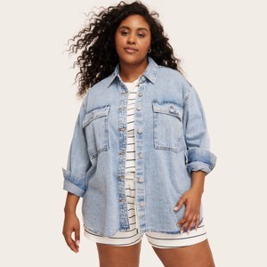 Women's Long Sleeve Denim Shacket - Parke x Target Light Wash 4X