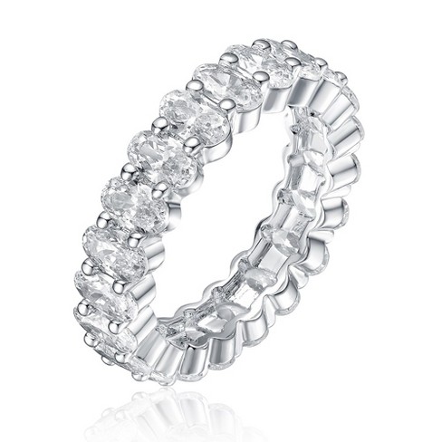 Rhodium Plated Oval Cubic Zirconia Band Ring – Elegant Design with a Sleek Finish and Sparkling Gemstone Accents - image 1 of 3