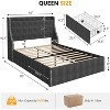 2-Piece Set Upholstered Queen Size Bed Frame with 4 Storage Drawers & Wingback Headboard, USB/Type-C Charging Station, Diamond Tufted Design, Black - 2 of 4