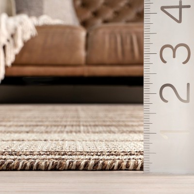 Ivory and Brown Synthetic Flat Woven Striped 4' x 6' Rug