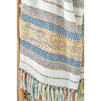 Multicolor Cotton Boho-Chic Reversible Throw Blanket