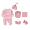 MyKids-USA Newborn Solid Color Romper Hat, Bib, Gloves, Footwear, Square Scarf Sets - 3 of 4