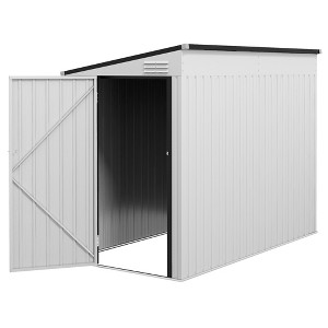 4' x 7.7' Lean to Garden Storage Shed, Outdoor Metal Tool House with Lockable Door Vents for Backyard Patio Lawn - 1 of 4