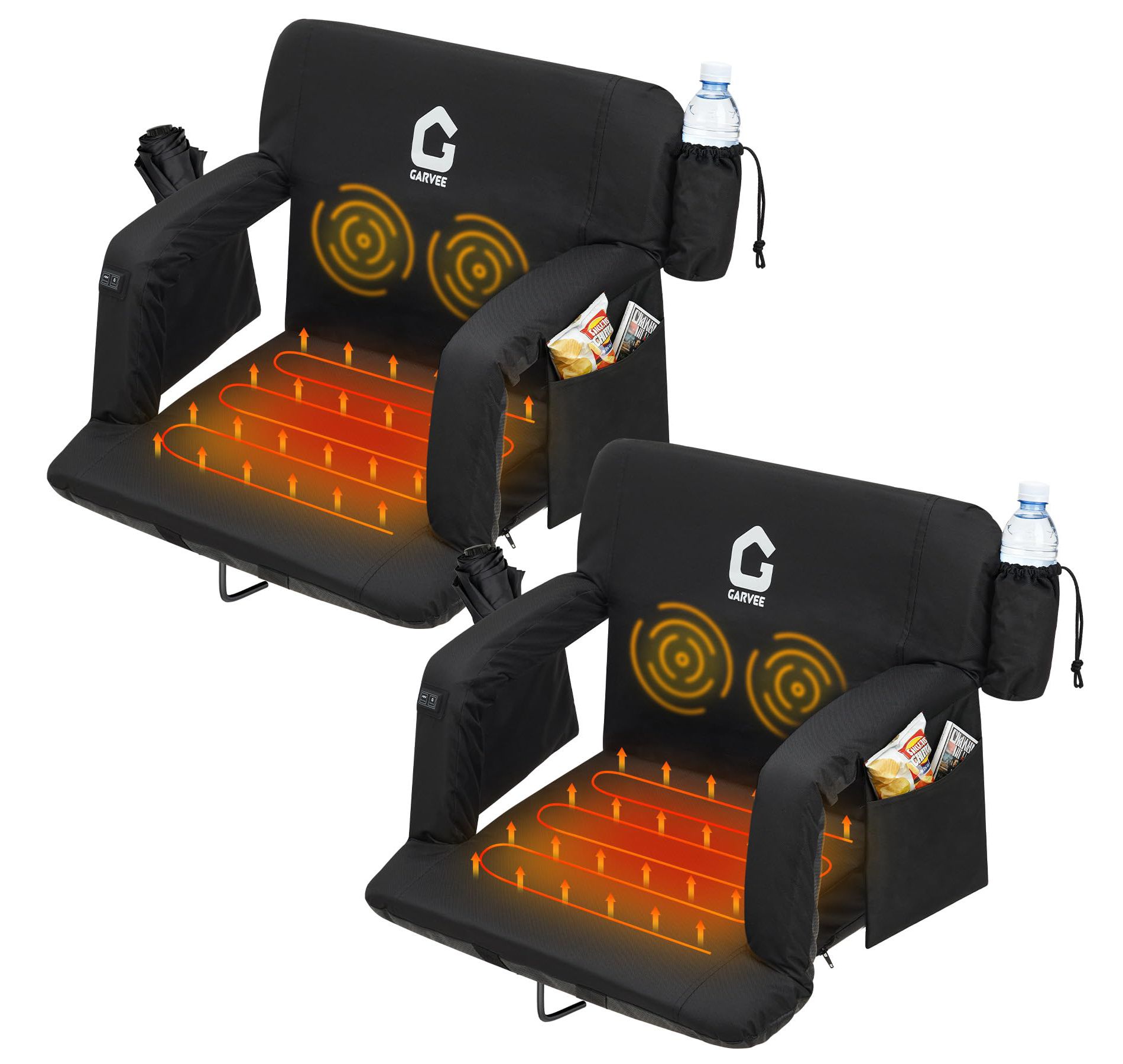 Massage & Heated Stadium Seats with Back Support and Padded Cushion - 3 Level Heating & Massage Extra Wide Bleacher Chair