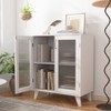 Modern Living Room Cabinet Storage Organizer with 2 Glass Doors and Adjustable Shelf White - 3 of 4