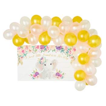 Blue Panda 80 Piece Girl Baby Shower Decoration Kit with 5 x 3 Foot Backdrop and Garland Arch