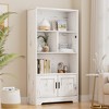 Wood Bookcase with Doors White Bookshelf with LED Lights Modern Storage Rack 3 Shelf Standing Bookshelves - 3 of 4