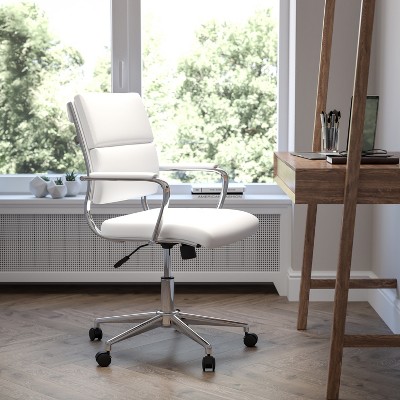 White Leather Mid-Back Ergonomic Executive Swivel Chair