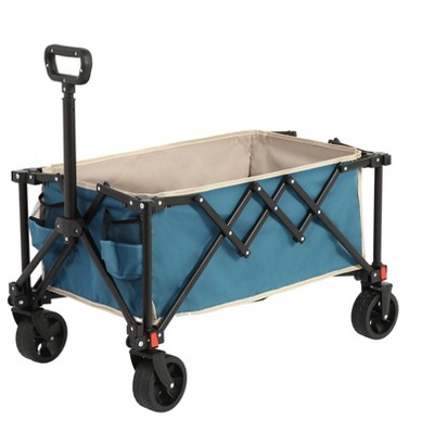 Vynxaria Folding Wagon Cart with All-Terrain Wheels, Heavy-Duty Design, Adjustable Handle, Ideal for Camping, Shopping, Sports, Fishing, Blue