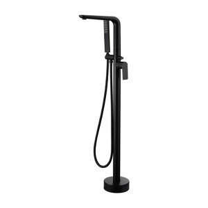 Cobbe Single Handle Freestanding Bathtub Faucet with Swivel Spout and Handheld Shower Floor Standing Bathtub Fill Faucet Matte Black - 1 of 4