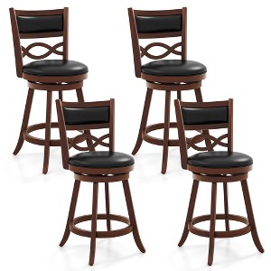 Tangkula 24 Inch Bar Stools Set of 4 w/ Rubber Wood Frame Faux Leather Upholstered Seat - 1 of 4