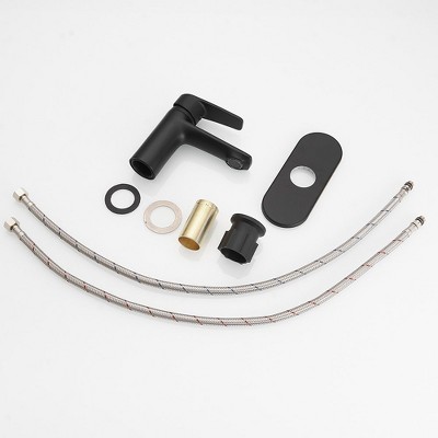 Matte Black Single-Handle Low-Arc Bathroom Faucet with Drain