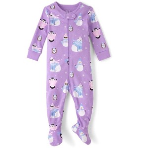 The Children's Place Baby Girls Long Sleeve Winter Critter Snug Fit Cotton Footed One Piece Pajamas - 1 of 4