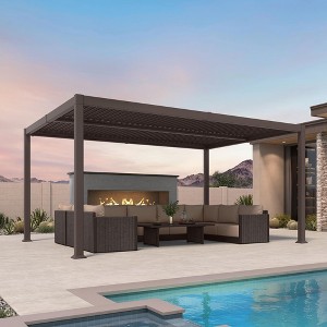 Purple Leaf Louvered Pergola with Retractable Roof, Adjustable Aluminum Hardtop Gazebo for Patio - 1 of 4