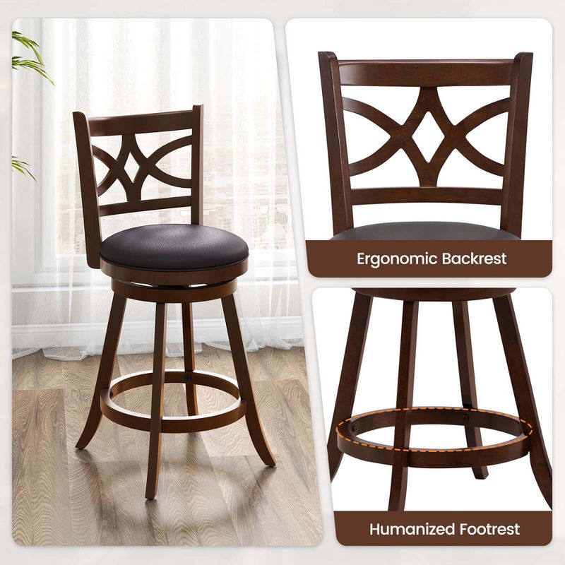 Costway 2PCS 24/30-inch Bar Stools 360° Swivel Bar Chairs with PVC leather Cushioned Seat, 4 of 9