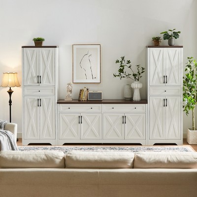 108.7 in TV Wall Cabinet System with Sideboards and Bridge Shelf, Modern Entertainment Center with Display Storage-Cuddlewood