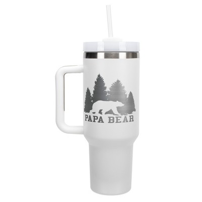 Elanze Designs Papa Bear Forest Trees Dad Grandpa 40 oz. Stainless Steel, Large Water Bottle Coffee Mug, Spill & Leak Resistant, Thermal Travel