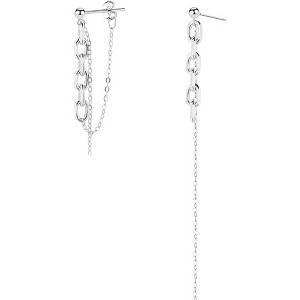 Solid 925 Sterling Silver Chain Dangle Earrings for Women Teens Asymmetric Tassel Dangle Earrings - 1 of 4