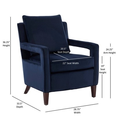 Questa Navy Blue Velvet Wooden Leg Accent Armchair