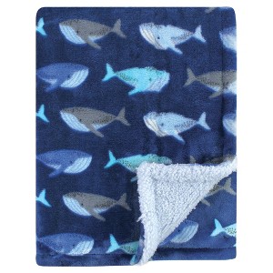 Luvable Friends Baby Boy Plush Blanket with Faux Shearling Back, Whale, One Size - 1 of 1