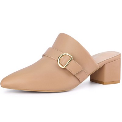 BLISSFUL STEP Women's Pointed Toe Slip on Chunky Heel Mules