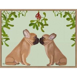 Amanti Art 30"x23" French Bulldogs and Mistletoe by Fab Funky Framed Canvas Wall Art Print - 1 of 4