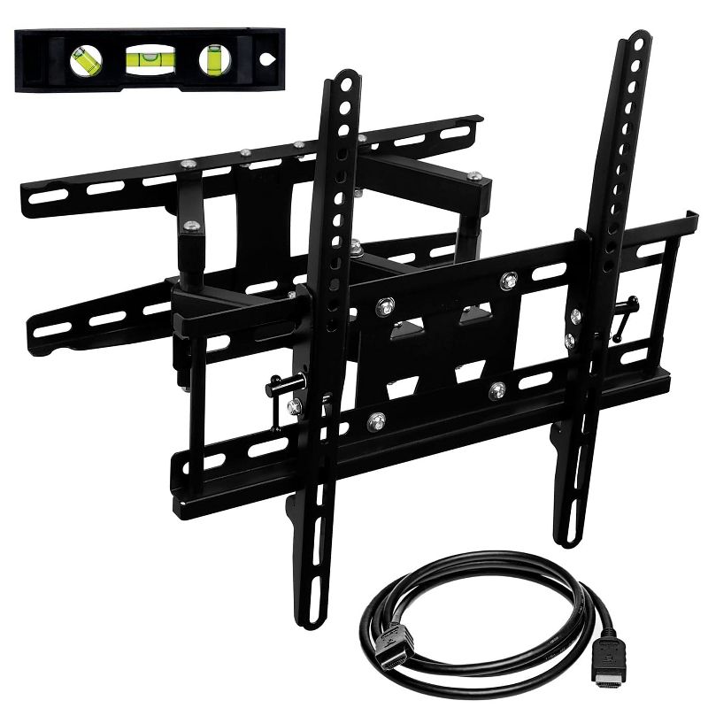 Mount-It! Articulating TV Wall Mount Corner Bracket, Stable Dual Arm Full Motion, Swivel, Tilt Fits 32 to 50 Inch TVs, 115 Lbs. with HDMI Cable, Black, 1 of 10