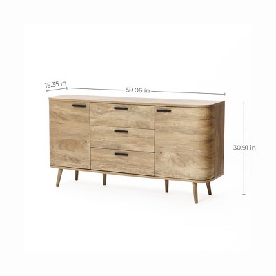 Natural Oak Manufactured Wood Sideboard Cabinet with Solid Wood Legs