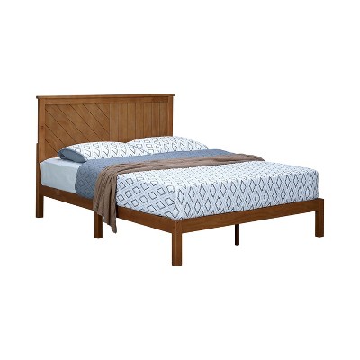 Rustic Pine Finish Solid Wood Queen Platform Bed with Headboard