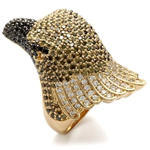Slickblue Gold & Ruthenium Brass Ring with Multi-Color CZ Stones - Elegant Two-Tone Cocktail Design for Women, Size 5-9 - 1 of 4