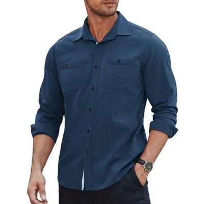 COOFANDY Mens Shirt Slim Fit Dress Solid Button Down Work Business with Pockets, 01-Wine Red, Medium, Long Sleeve