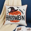 Tramull Halloween Embroidered Pillow, Black Cat & Pumpkin Stack Design, Spooky Decor Accent Cushion - 2 of 4