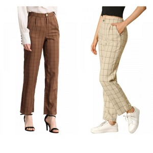 INSPIRE CHIC Women's Christmas Plaid Elastic Waist Casual Work Office Long Pants 2 Packs - 1 of 4