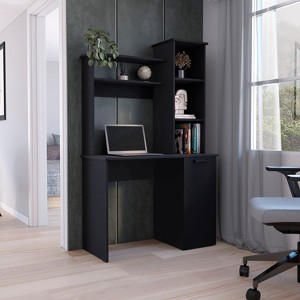Vynxaria Muncy Computer Desk with Ample Work Surface, Hutch Storage and Single Door Cabinet with 3-Tier Shelves, White - 1 of 4
