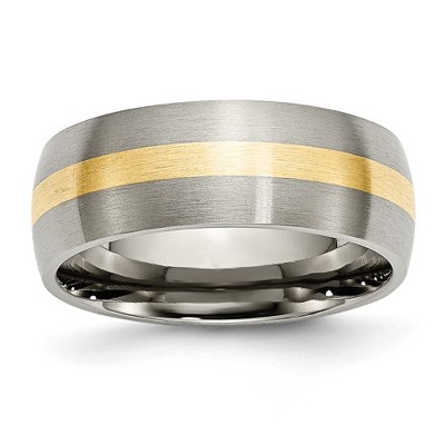 Black Bow Jewelry 8mm Titanium & 14k Gold Inlay Brushed Domed Standard Fit Band