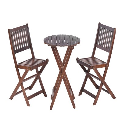 GlasFlength Folding Tables 3-Piece Acacia Wood Bistro Set Space Saving Simple Design for Garden Outdoor Living, Brown, 23.62"*23.62"*29.13"