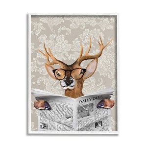 Stupell Industries Deer Reading Newspaper With Big Glasses Framed Giclee Art - 1 of 4