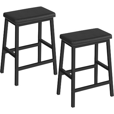 Bar Stools, 24" Set of 2 Bar Stools, PU Leather Upholstered, Easy Assembly, Suitable for Kitchen, Bar, Dining Room, Black