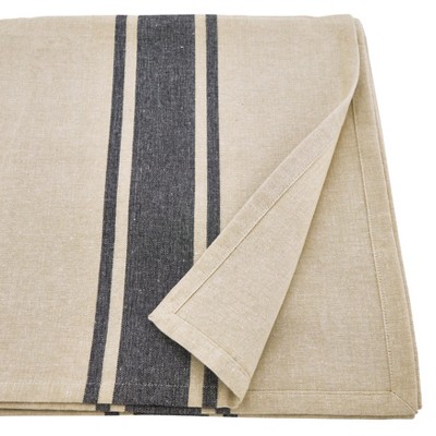 Beige and Black Cotton Banded Rectangular Tablecloth