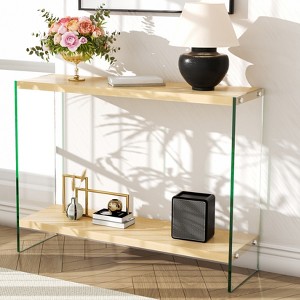 ARTLOGE 31.5in/40in/48in Coffee Table Rectangular Tempered Glass Wood-tone MDF Table W/ Shelf Living Room - 1 of 4