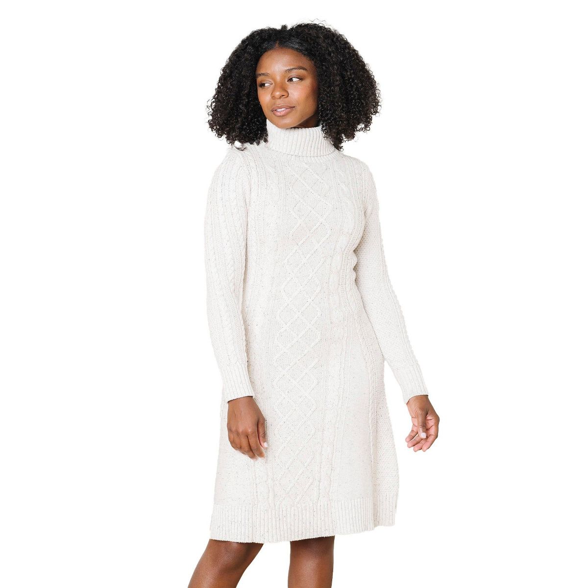 Women's Organic Long Sleeve Turtleneck Cable Sweater Dress, Adult