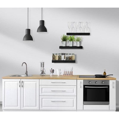 Black Rectangular Floating Wall Shelves Set of 3