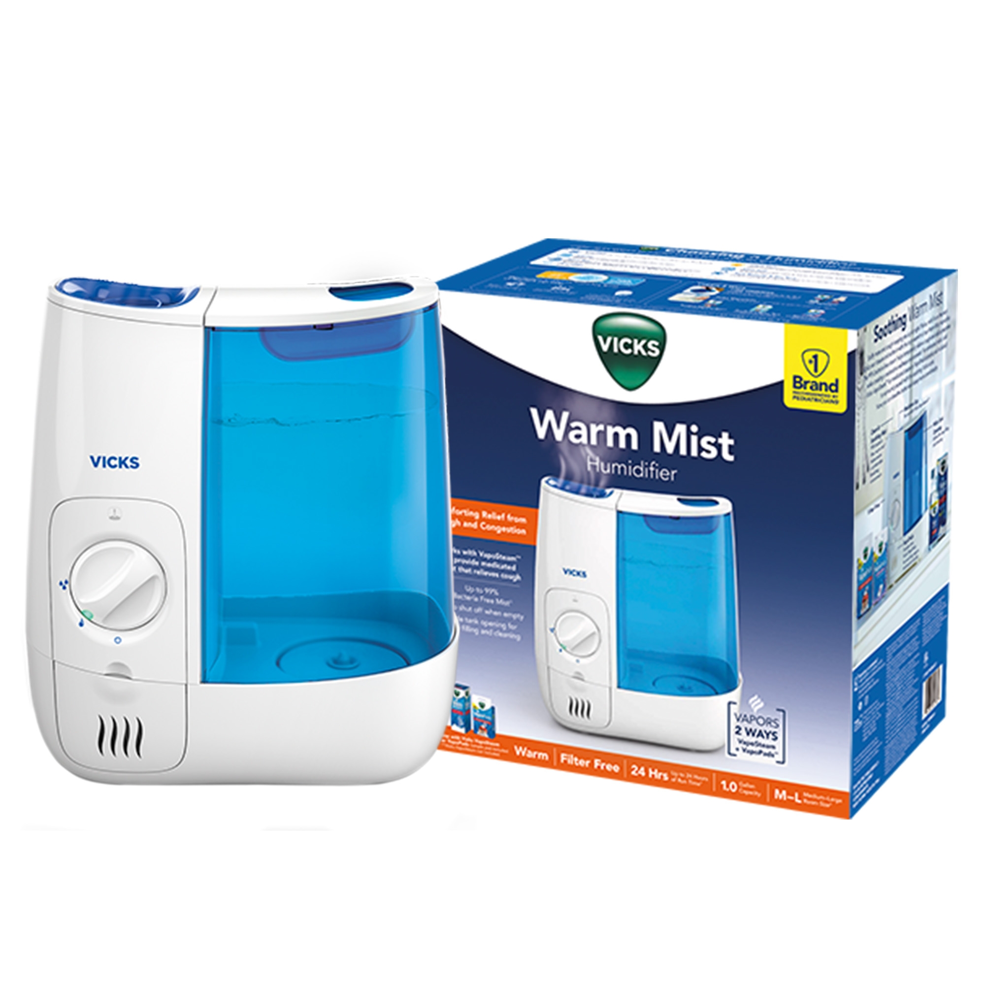Vicks Warm Moisture Humidifier - White/Blue: For Rooms 300-500 Sq Ft, No Filter Needed, 24-Hour Run Time