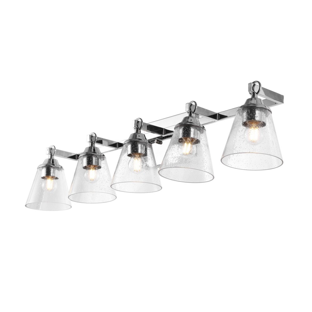 JONATHAN Y Marion 36.5" 5-Light Hurricane Metal/Seeded Glass LED Vanity Light Chrome: ETL Listed, 2700K, Glass Shades