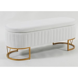 INFURNIC Ottomans and Benches Oval Velvet Storage Bench Upholstered Bedroom Bench with Metal Legs for Living Room, Grey, 45.6"*15.7"*17.5" - 1 of 4