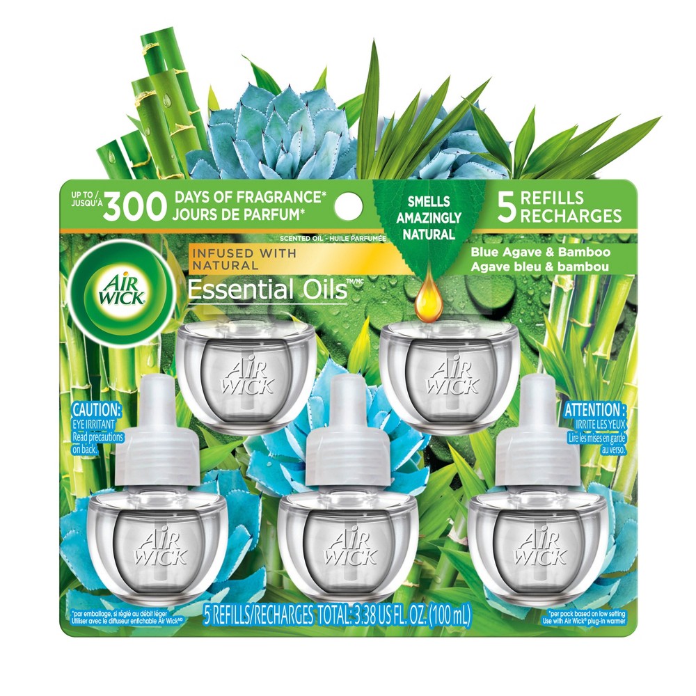 case of 5 Air Wick Essential Oils Air Fresheners - Blue Agave and Bamboo - 3.38 fl oz