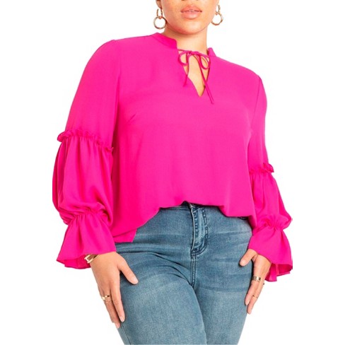 Pink ruffle cheap blouse plus size