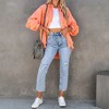 Women's Long Sleeve Oversized Denim Jacket Casual Fall Button Down Frayed Hem Lapel Loose Fit Shirts Coat With Pocket - 4 of 4